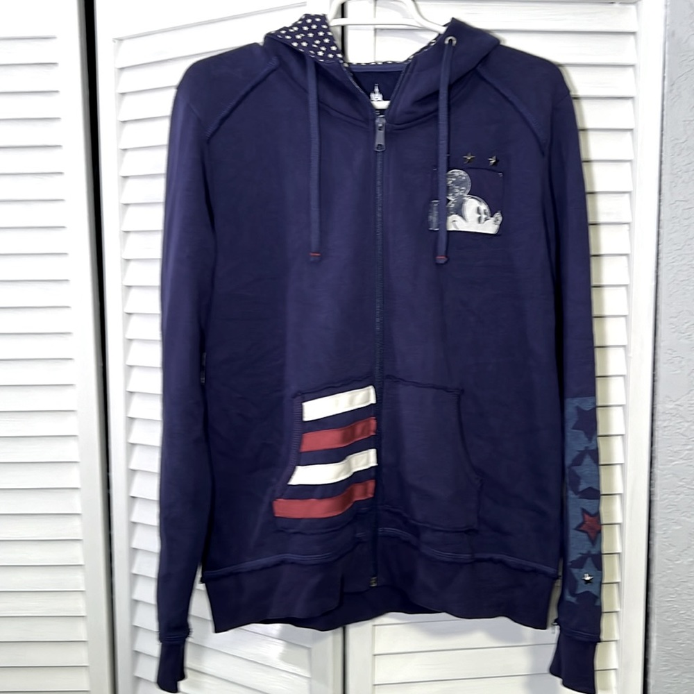 Disney Authentic Mickey Star Pattern Pull Zip Hoo… - image 1